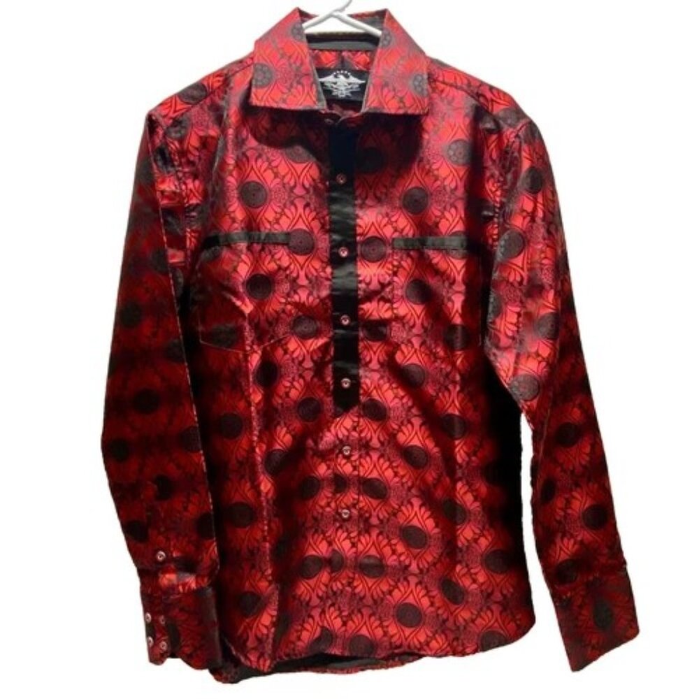 El General 1901 Shirt Men's Medium Red Black Paisley Long Sleeve Western Top EUC